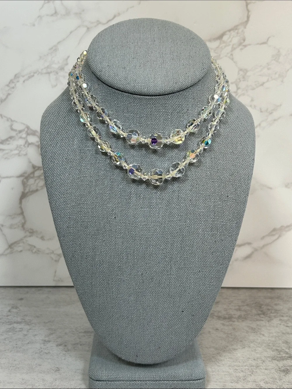 Vintage Crystal Aurora Borealis Multi-Strand Necklace - Clear